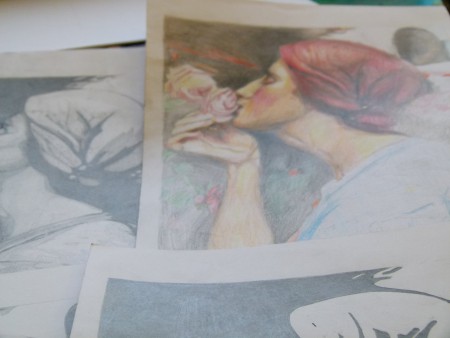 színes ceruza rajz John William Waterhouse festménye alapján